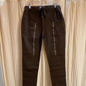 Brown Zip-Pocket Drawstring Joggers